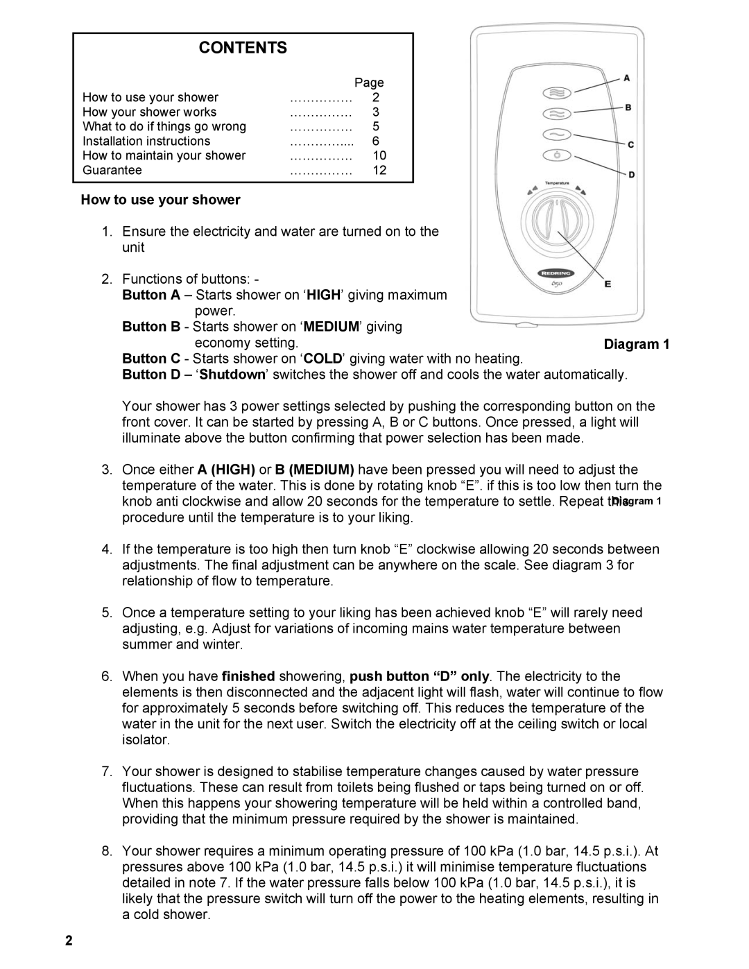 Redring 650 manual Contents 