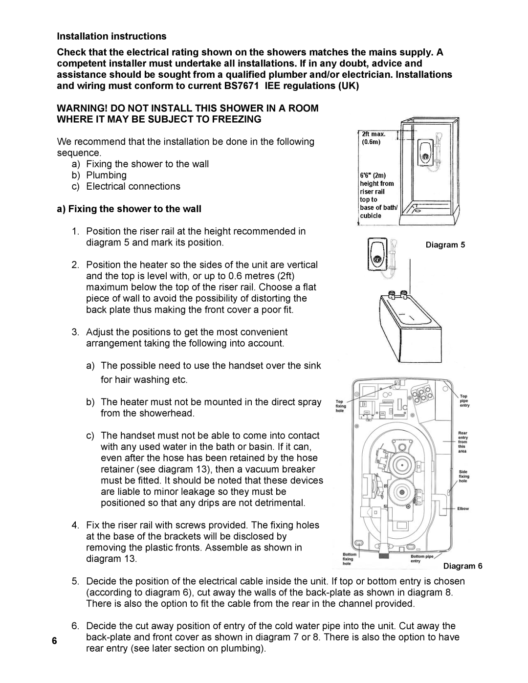 Redring 650 manual Fixing the shower to the wall 