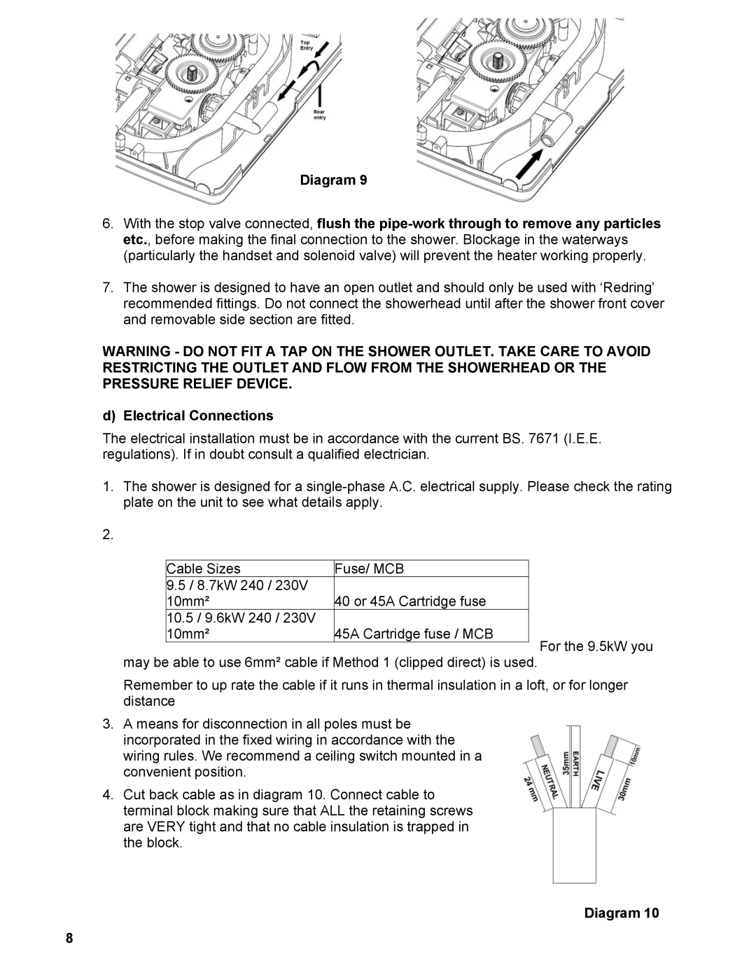 Redring 650 manual Electrical Connections, Diagram 