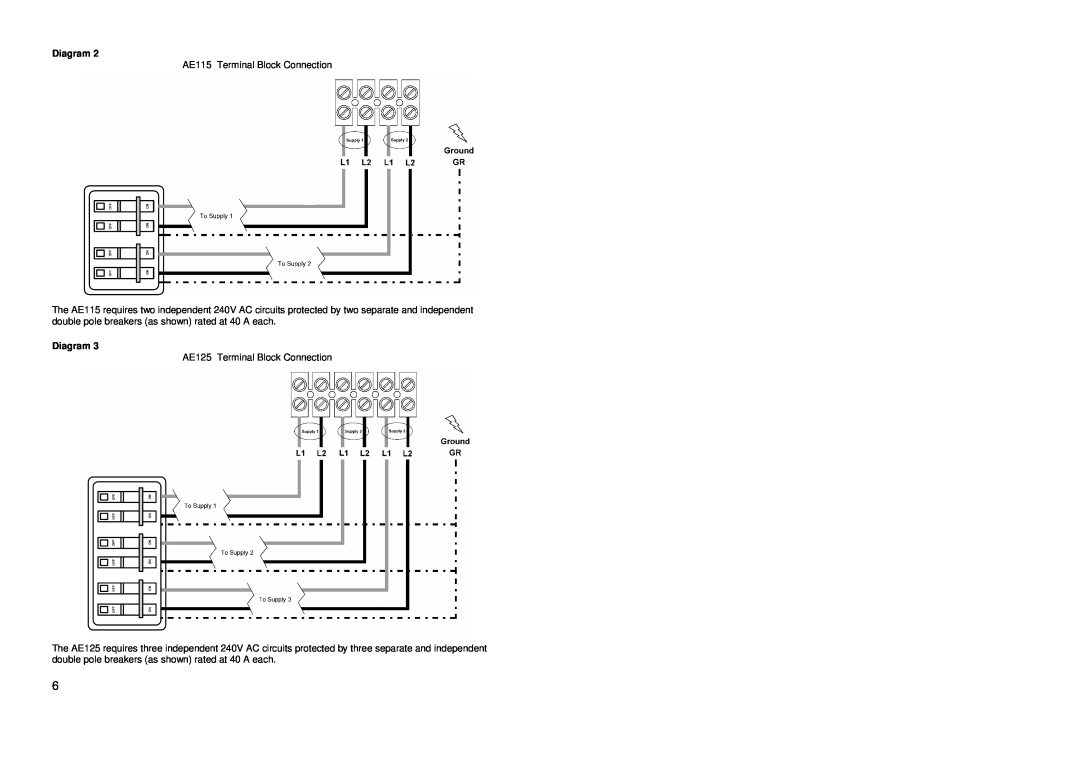 Redring manual Diagram, AE115 Terminal Block Connection, AE125 Terminal Block Connection 