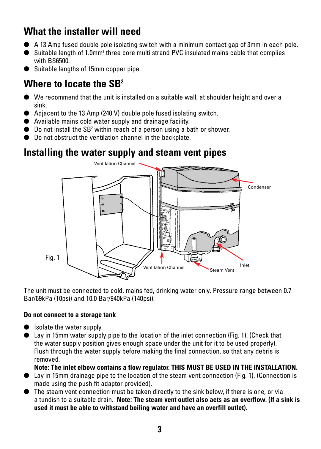 Redring CD-RW901SL What the installer will need, Where to locate the SB2, Do not connect to a storage tank 