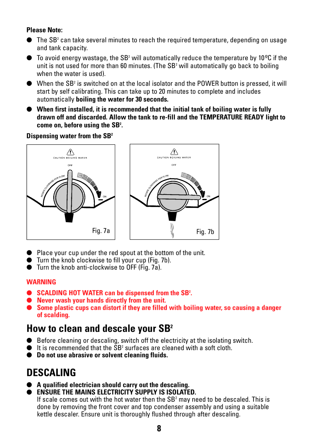 Redring CD-RW901SL How to clean and descale your SB2, Please Note, Do not use abrasive or solvent cleaning fluids 