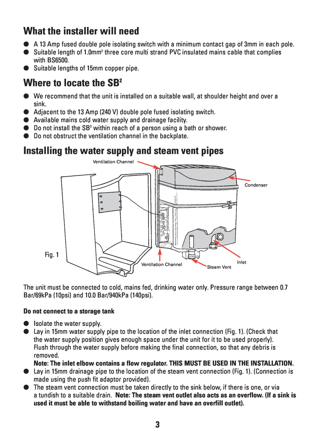 Redring CD-RW901SL What the installer will need, Where to locate the SB2, Do not connect to a storage tank 