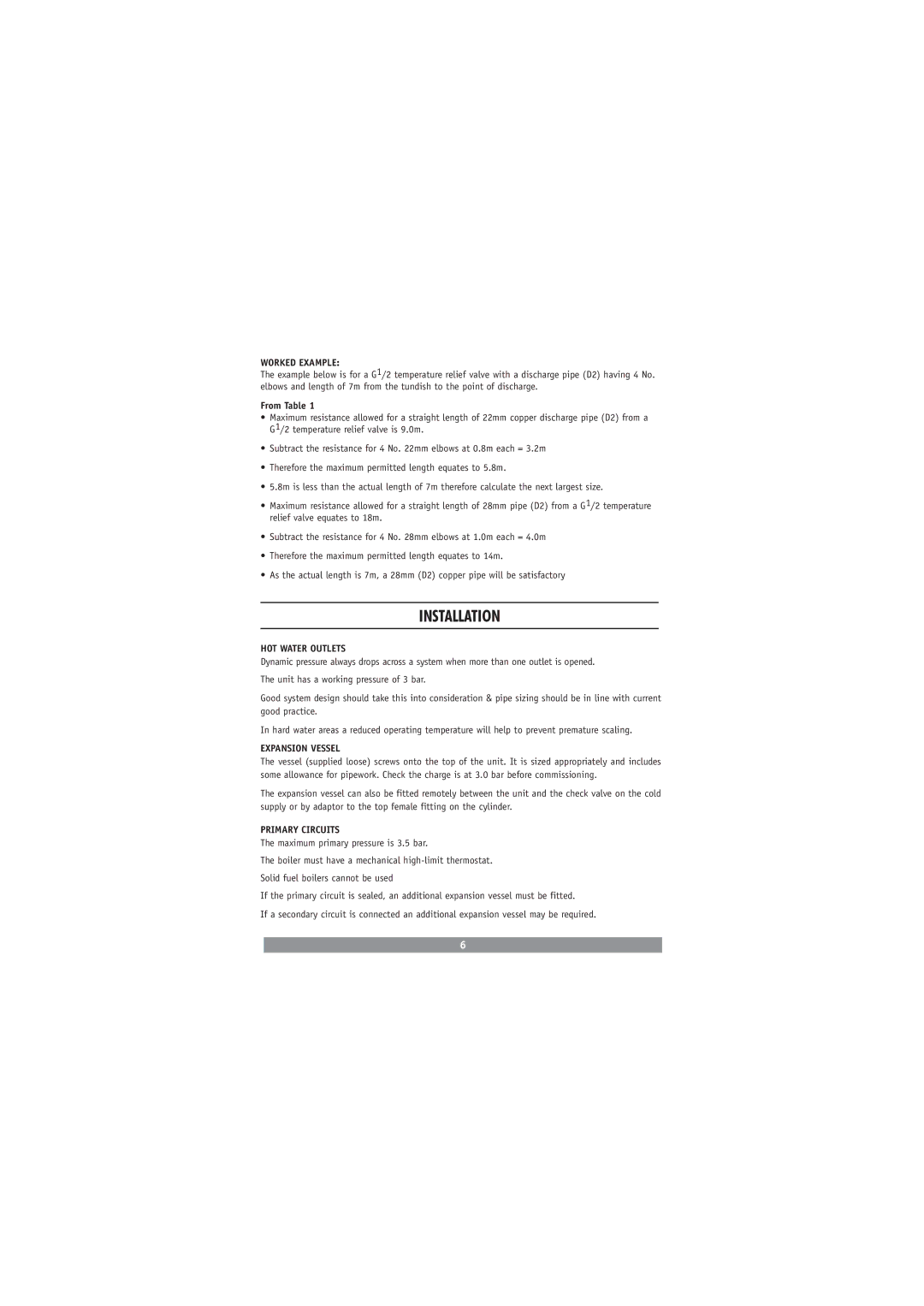 Redring DC3810 manual Installation, Worked Example, HOT Water Outlets, Expansion Vessel, Primary Circuits 