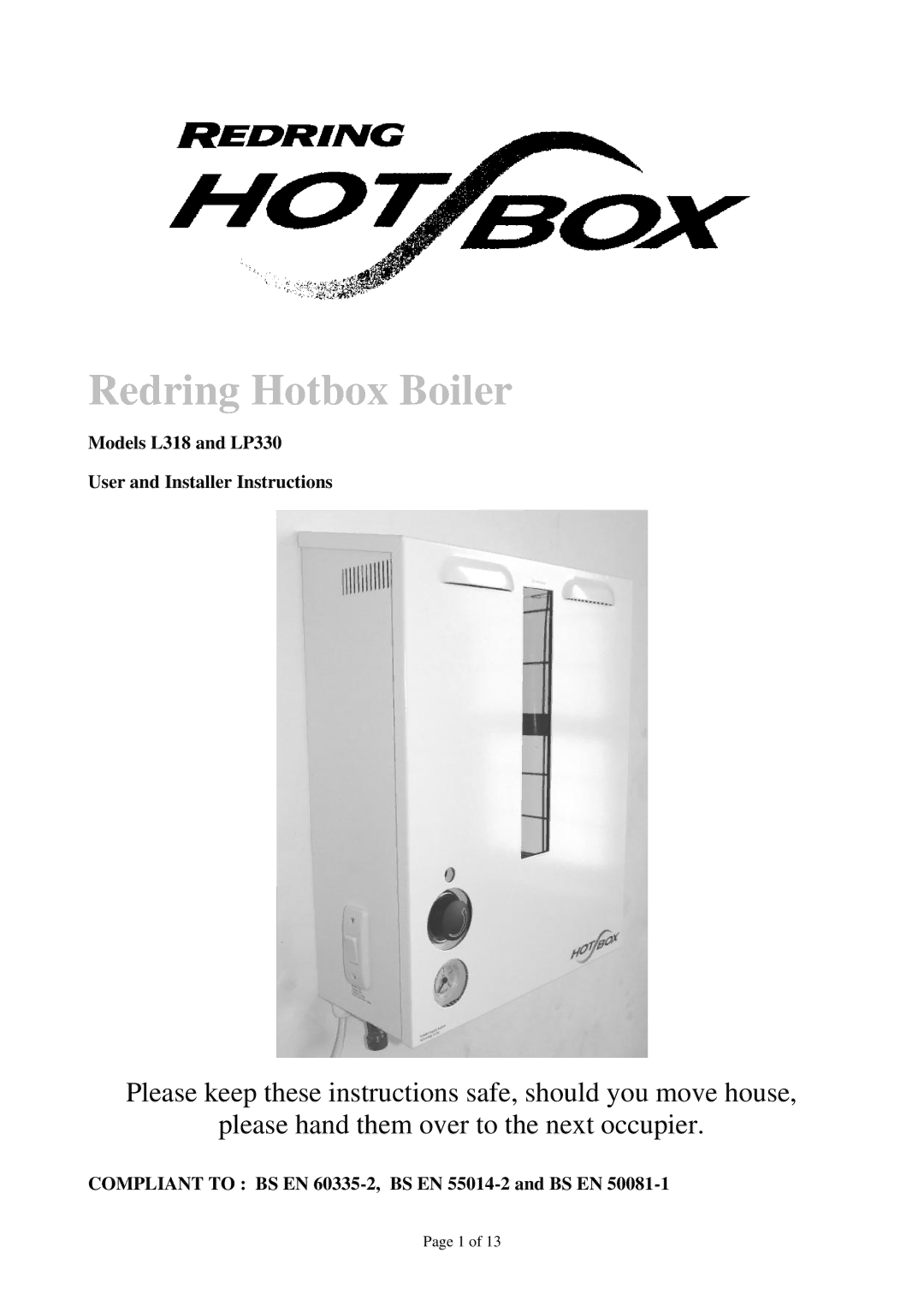 Redring LP330, L318 manual Redring Hotbox Boiler 