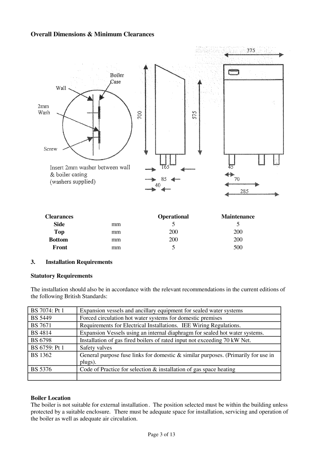 Redring LP330, L318 manual Operational, Front, Boiler Location 