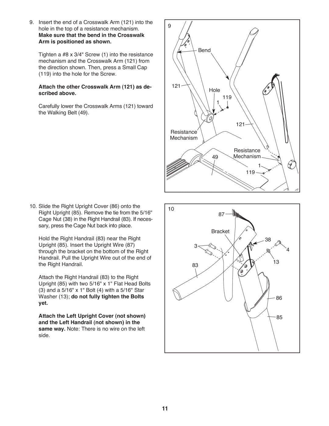 Reebok 5 manual Attach the other Crosswalk Arm 121 as de, Scribed above 