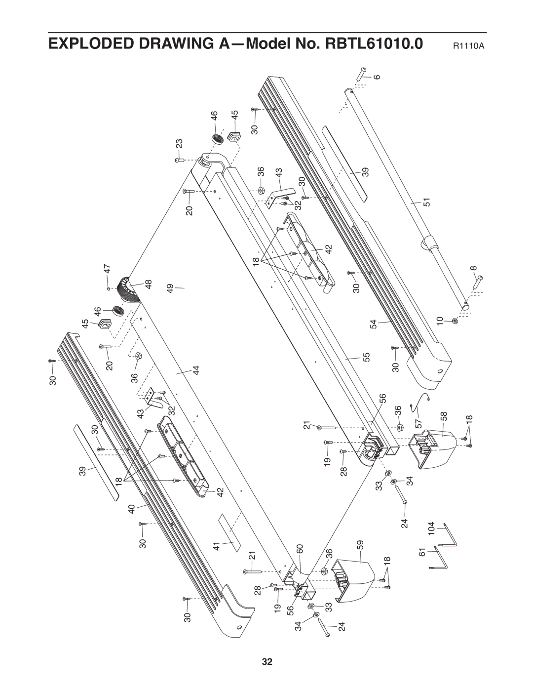 Reebok 5 manual Exploded Drawing A-Model No. RBTL61010.0 R1110A 