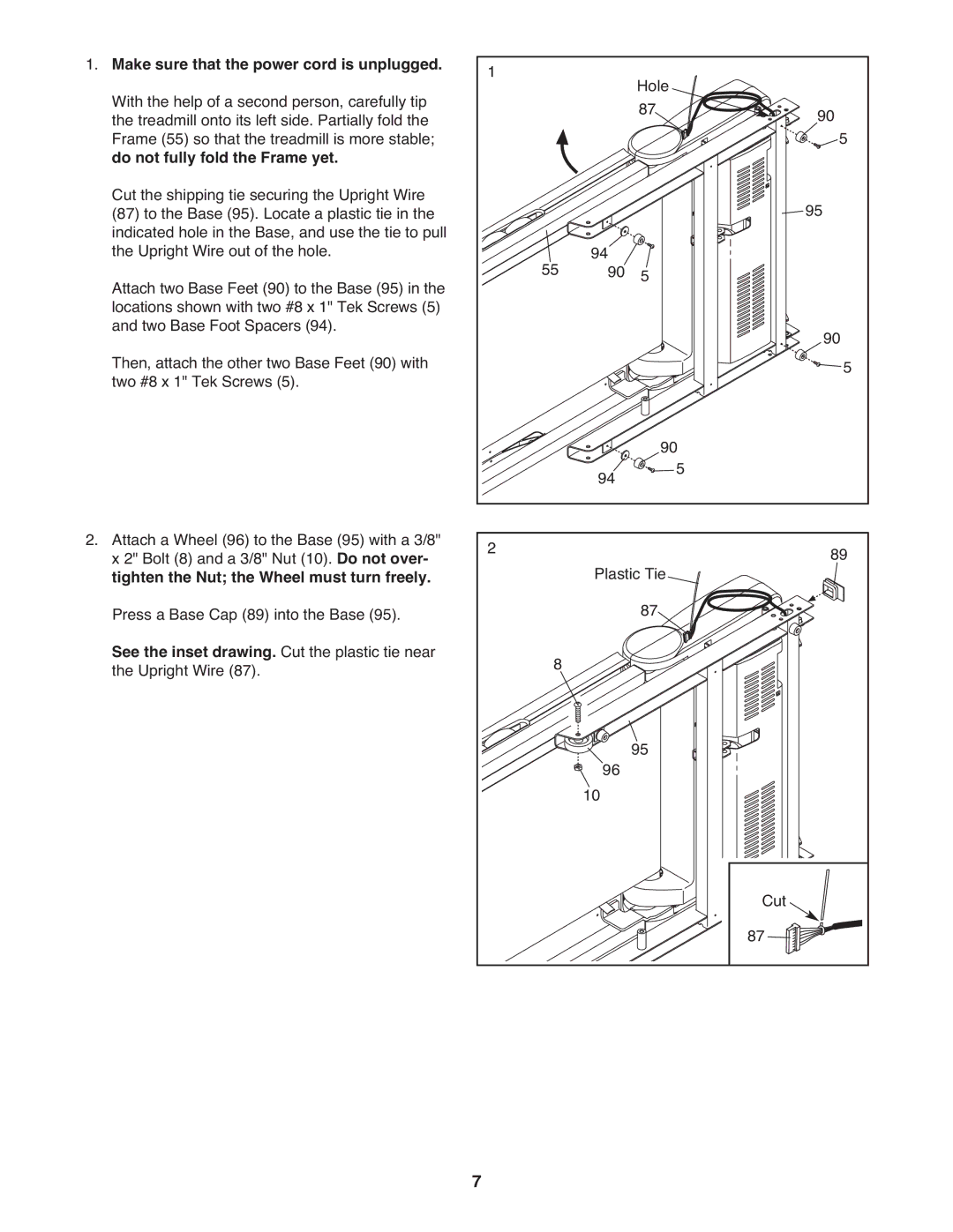 Reebok 5 manual Make sure that the power cord is unplugged, Do not fully fold the Frame yet 