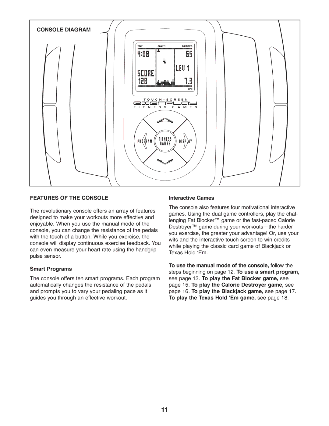 Reebok Fitness 30711.0 manual Console Diagram Features of the Console 