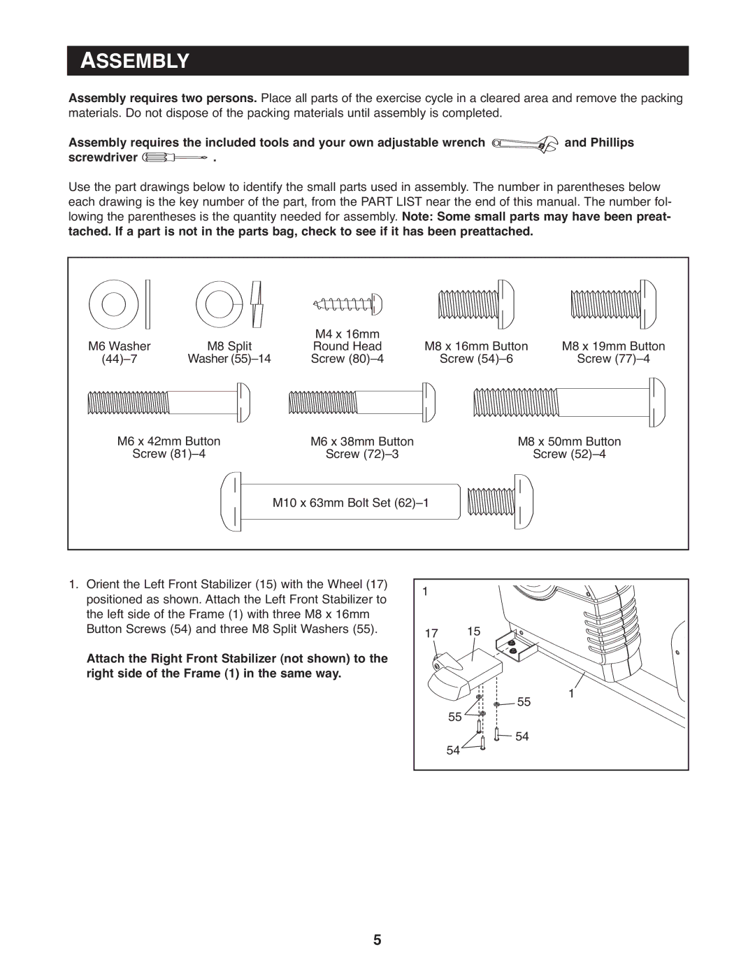 Reebok Fitness 30711.0 manual Assembly 