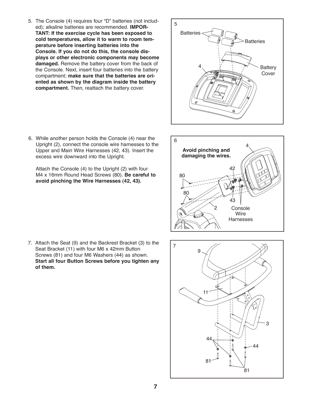 Reebok Fitness 30711.0 manual Start all four Button Screws before you tighten any of them 