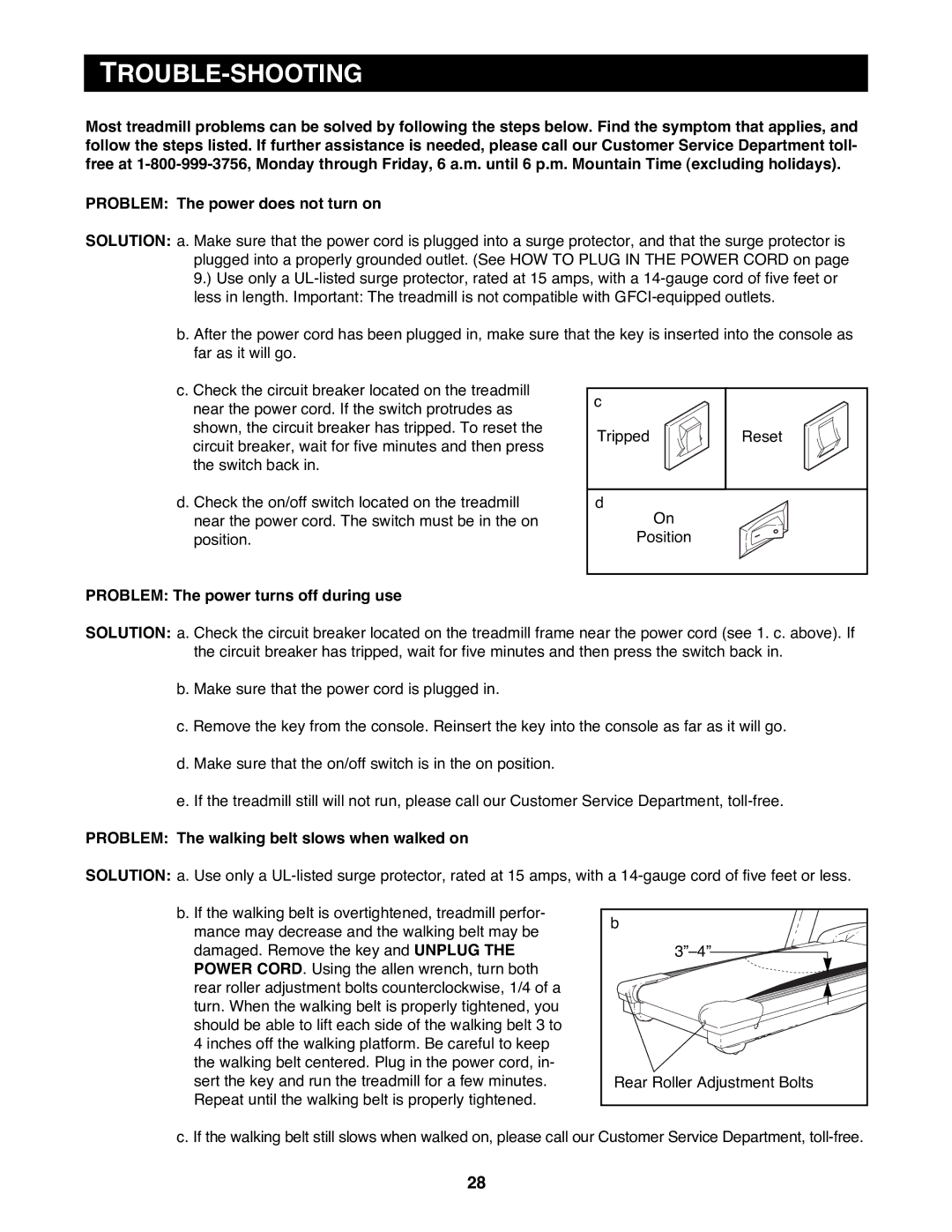 Reebok Fitness ACD 4 manual Trouble-Shooting, Problem The power turns off during use 