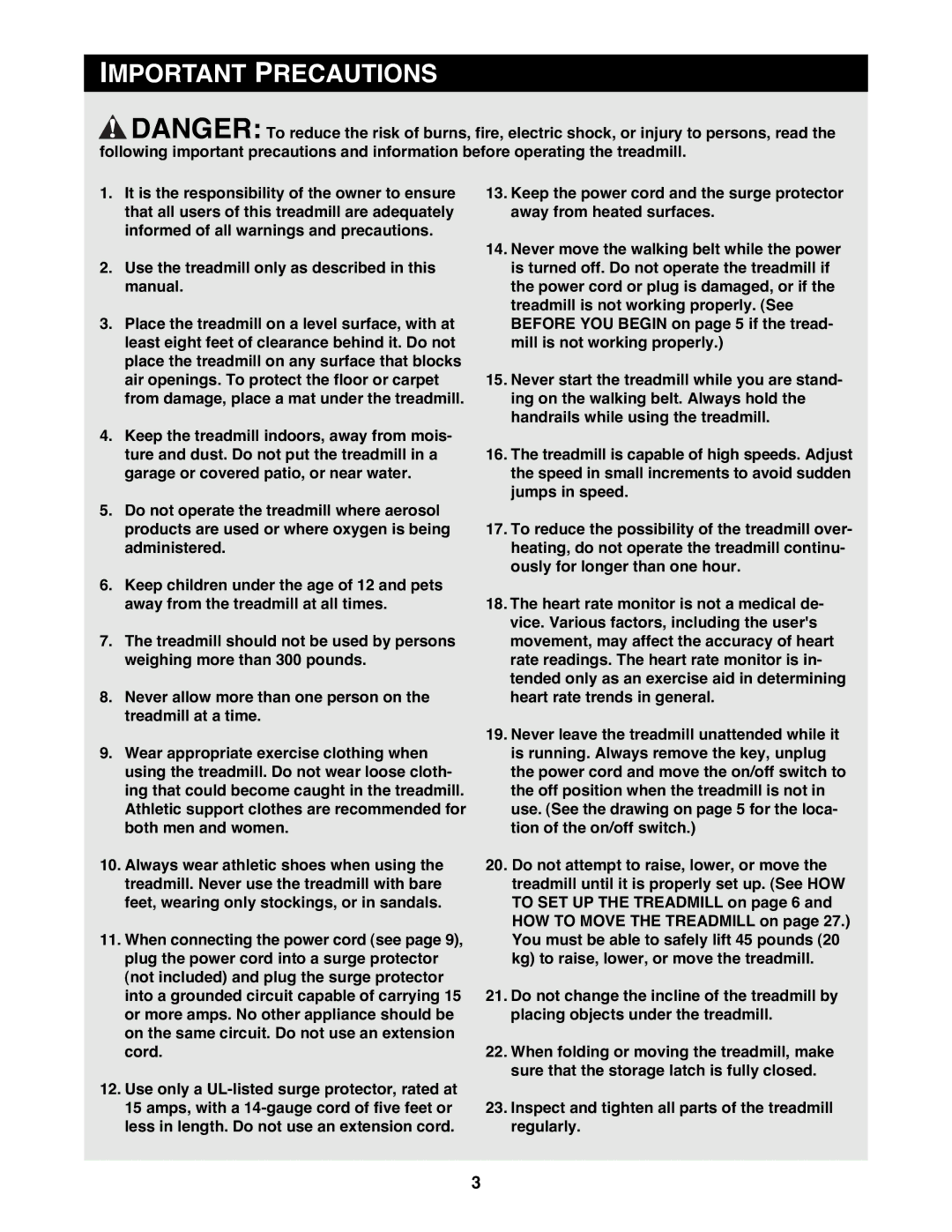 Reebok Fitness ACD 4 manual Important Precautions 