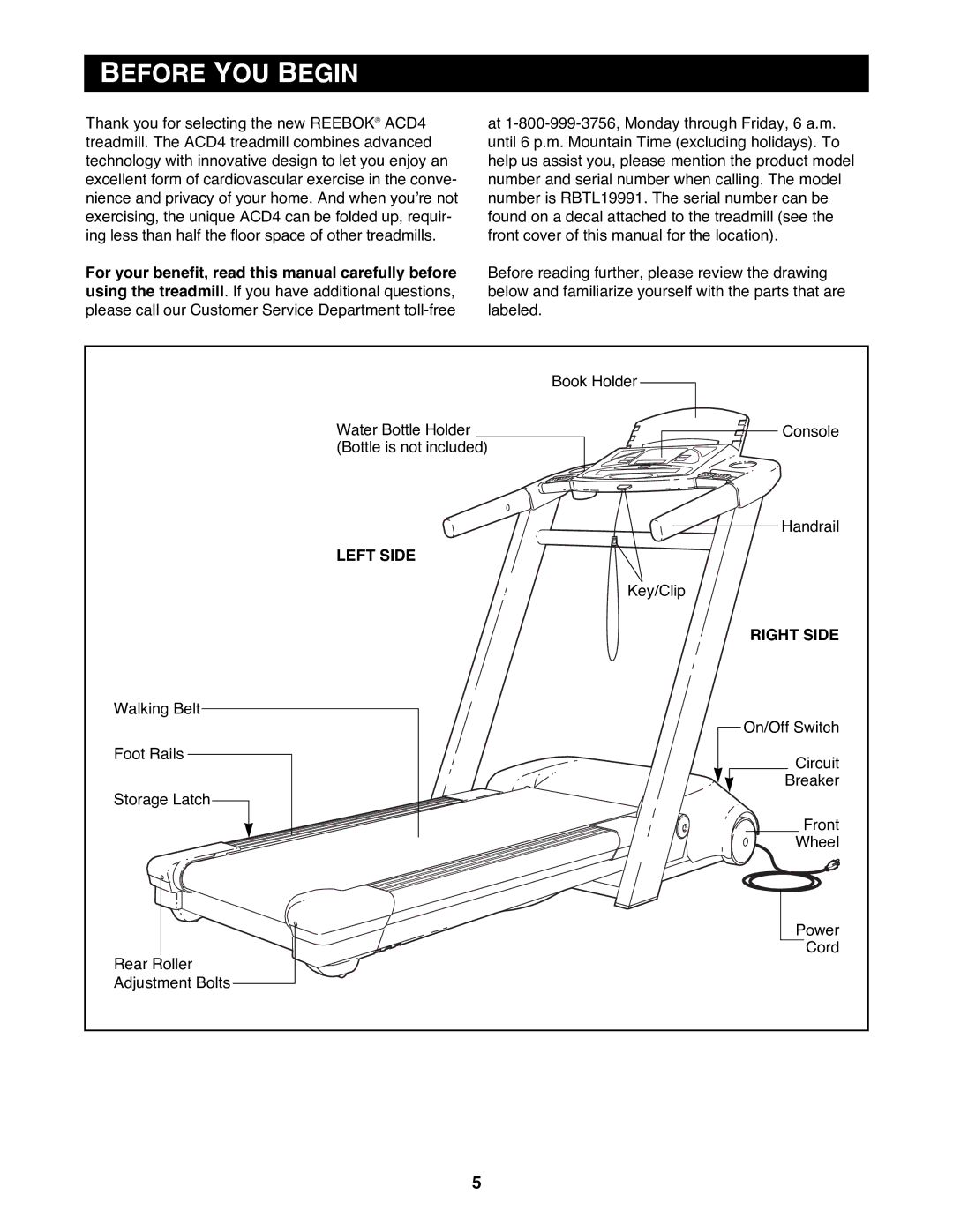 Reebok Fitness ACD 4 manual Before YOU Begin, Left Side, Right Side 