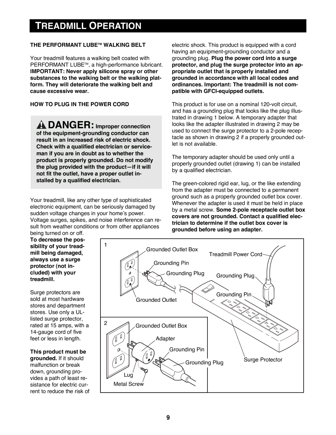 Reebok Fitness ACD 4 manual Treadmill Operation, Performant Lubetm Walking Belt, HOW to Plug in the Power Cord 