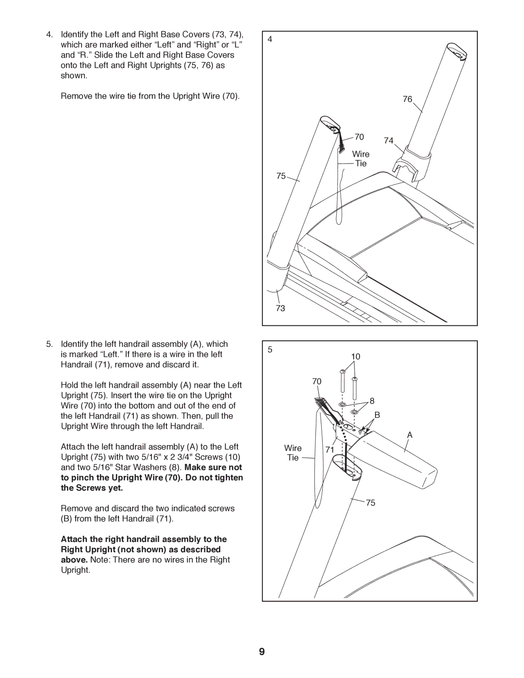 Reebok Fitness R T 6.0 manual To pinch the Upright Wire 70. Do not tighten Screws yet 