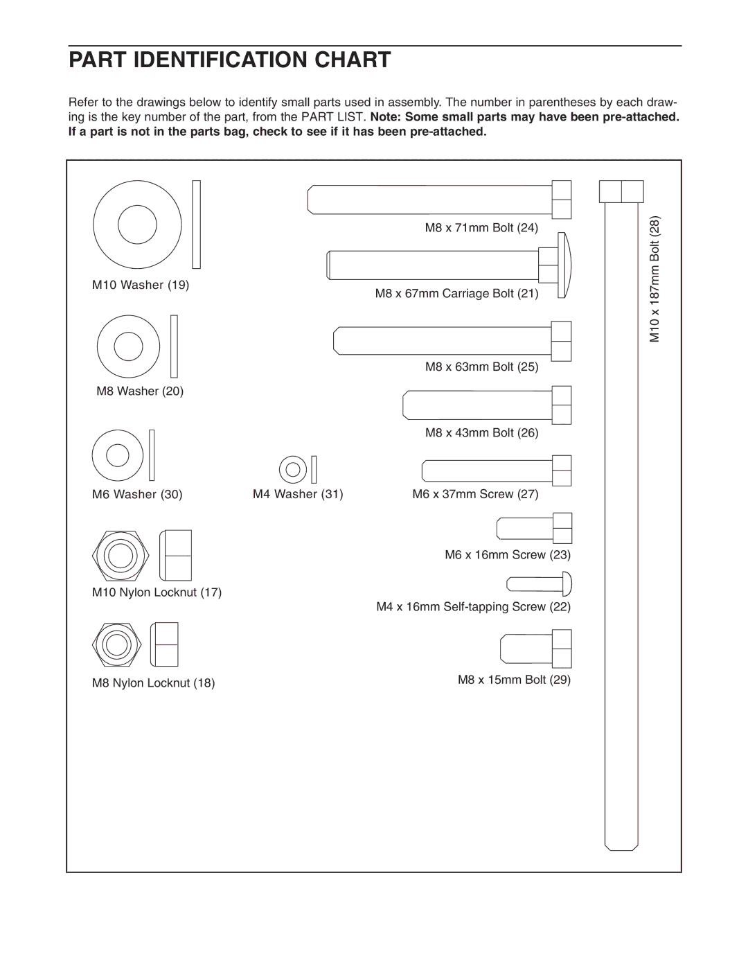 Reebok Fitness RBBE0405.0 manual Part Identification Chart 