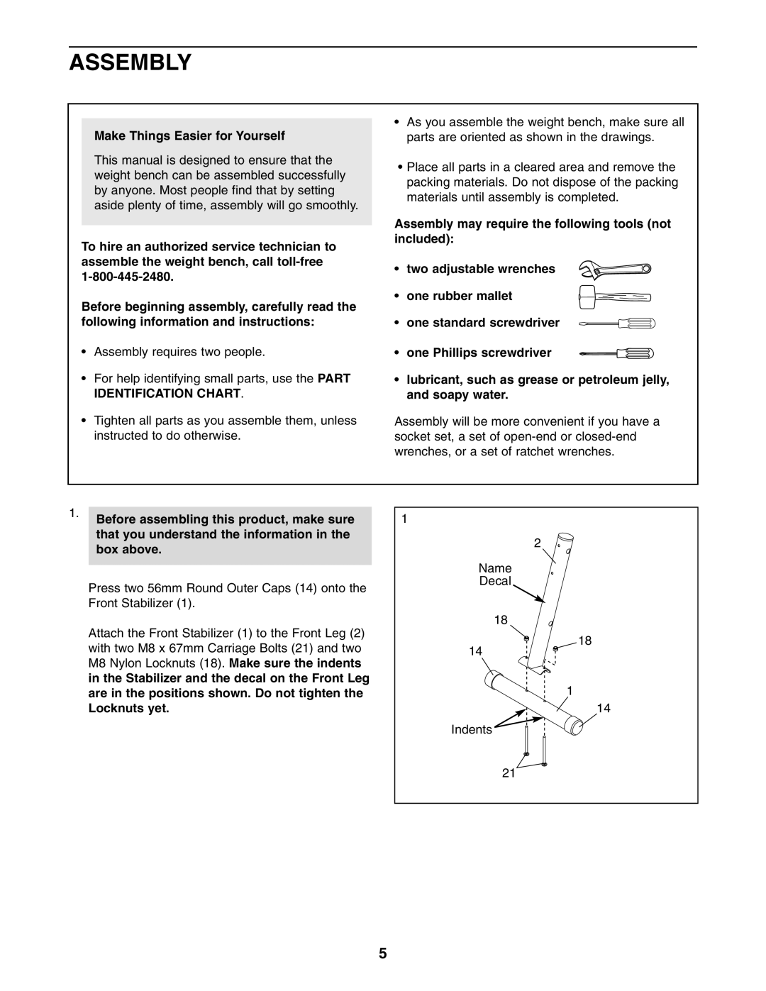 Reebok Fitness RBBE0405.0 manual Assembly, Make Things Easier for Yourself 