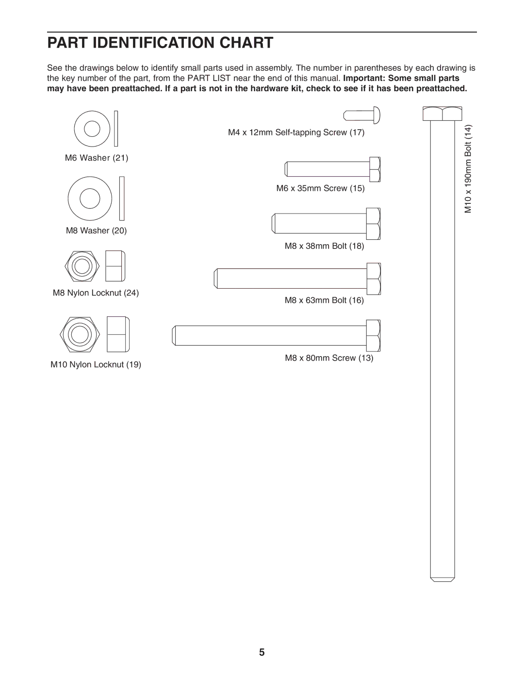 Reebok Fitness RBBE0787.0 manual Part Identification Chart 