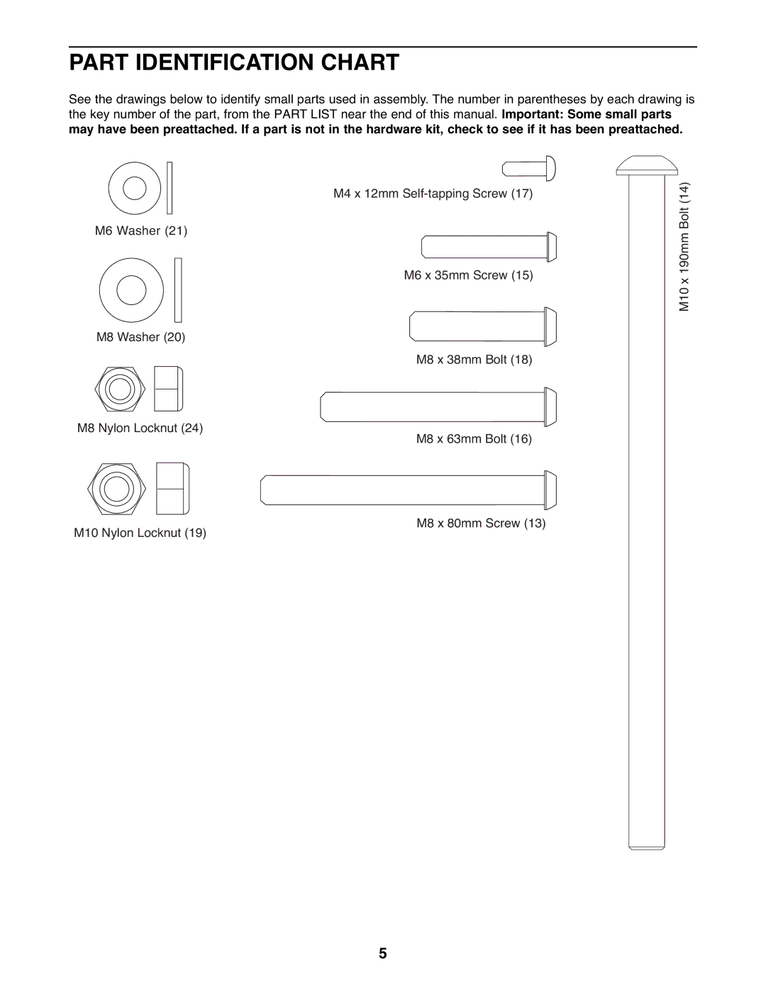 Reebok Fitness RBBE0787.1 manual Part Identification Chart 