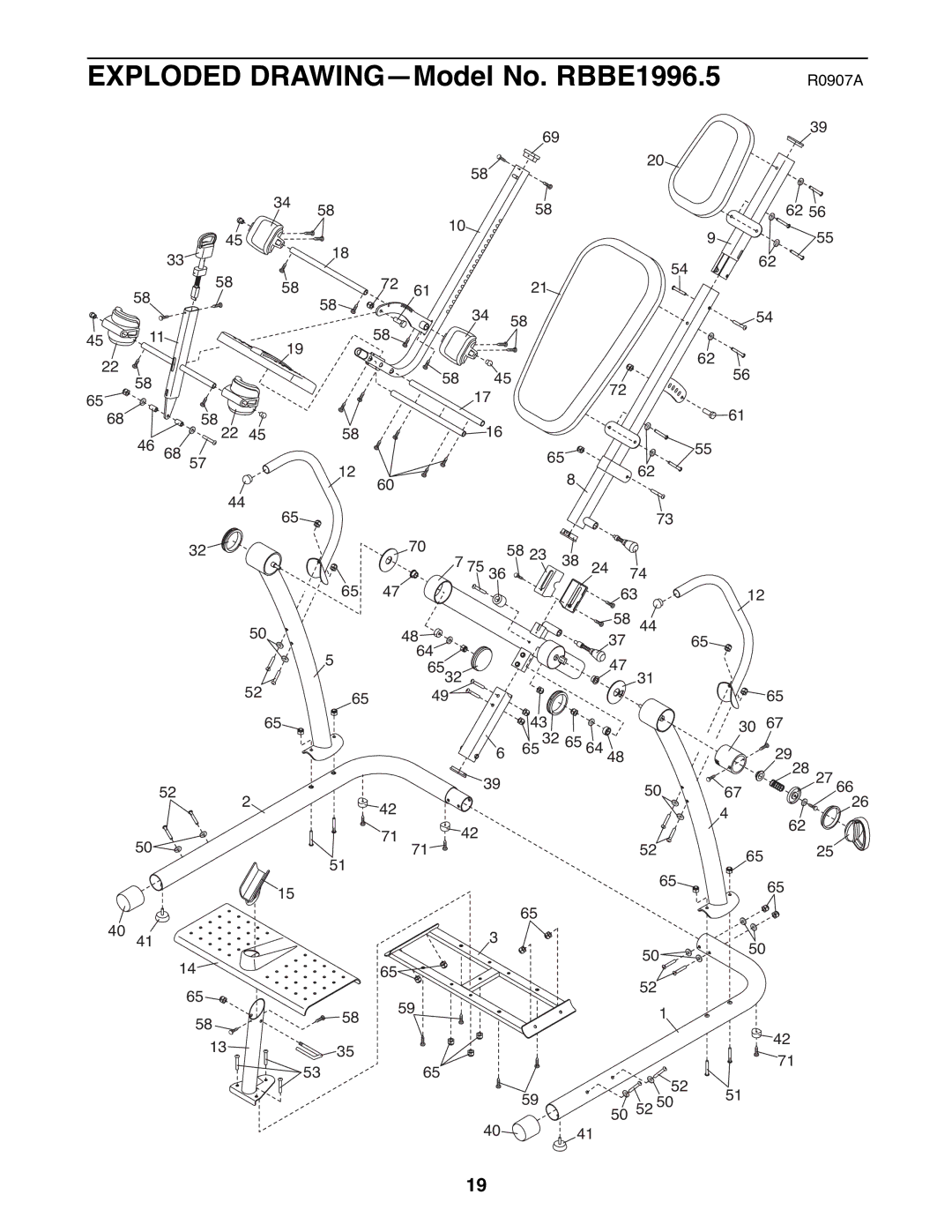 Reebok Fitness manual Exploded DRAWING-Model No. RBBE1996.5 