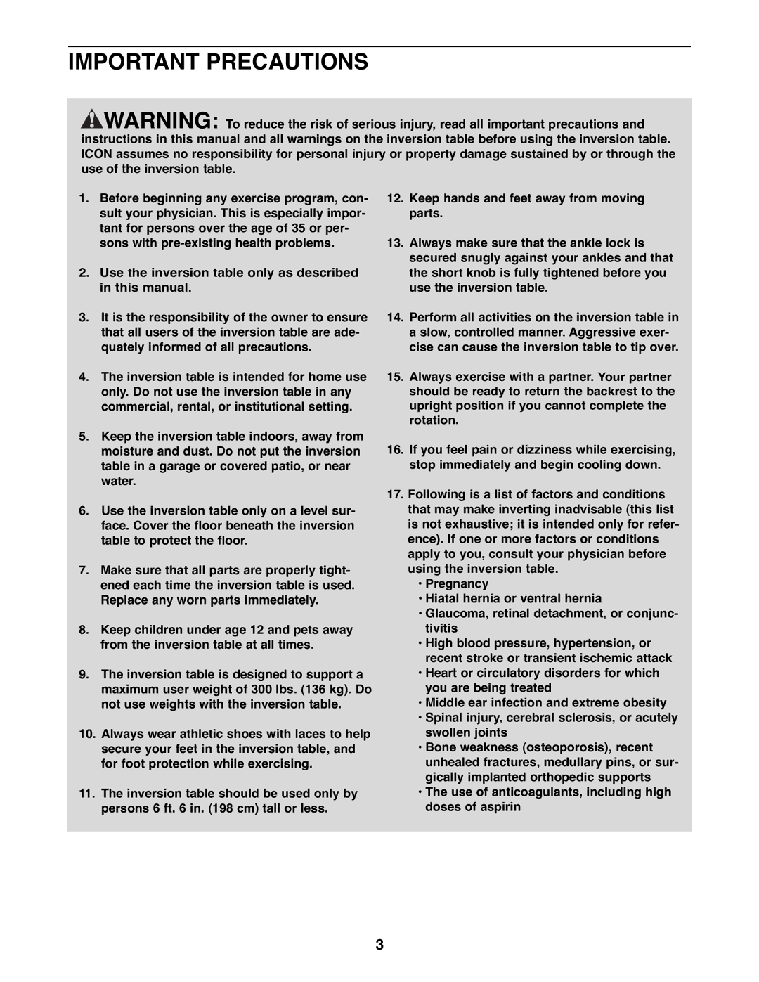 Reebok Fitness RBBE1996.5 manual Important Precautions 