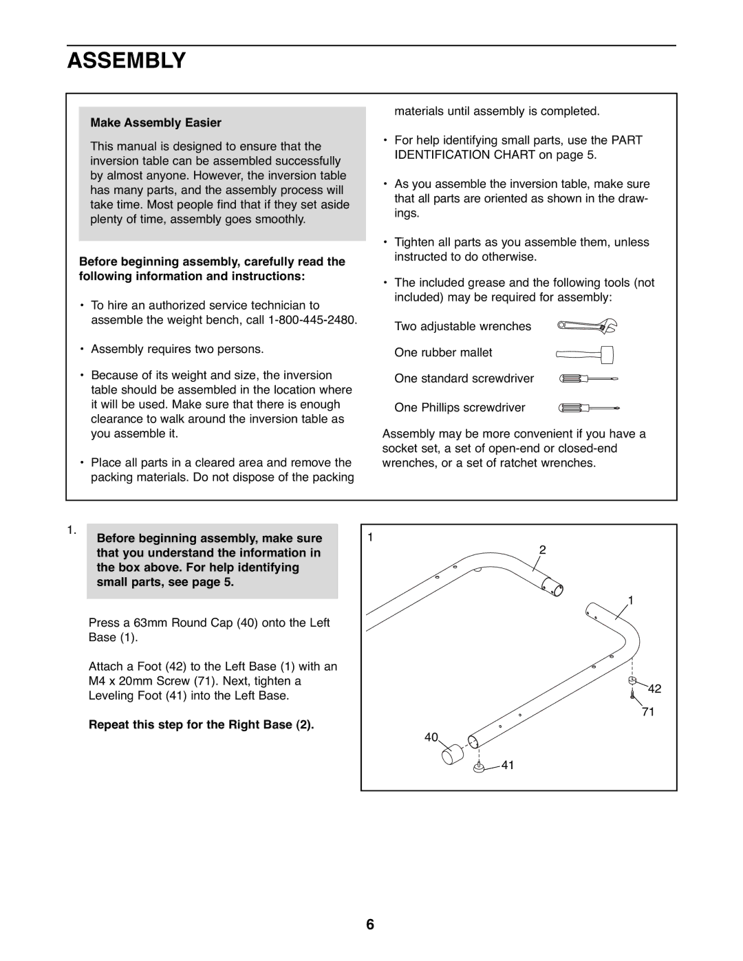 Reebok Fitness RBBE1996.5 manual Make Assembly Easier, Before beginning assembly, make sure 