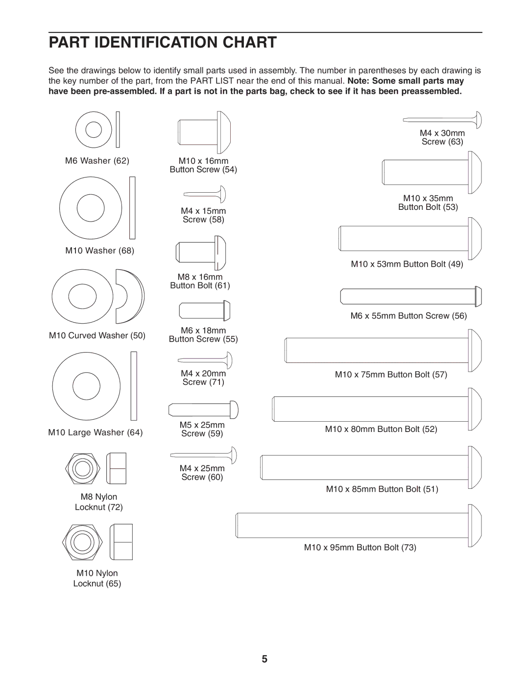 Reebok Fitness RBBE2057.0 manual Part Identification Chart 