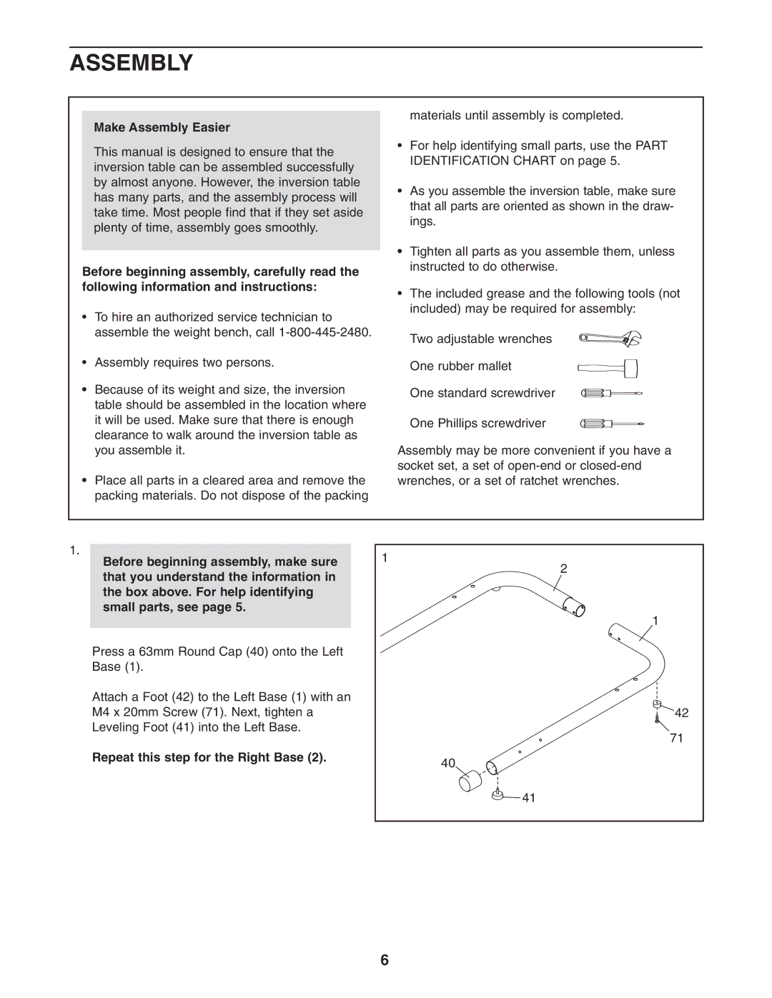 Reebok Fitness RBBE2057.0 manual Make Assembly Easier, Before beginning assembly, make sure 