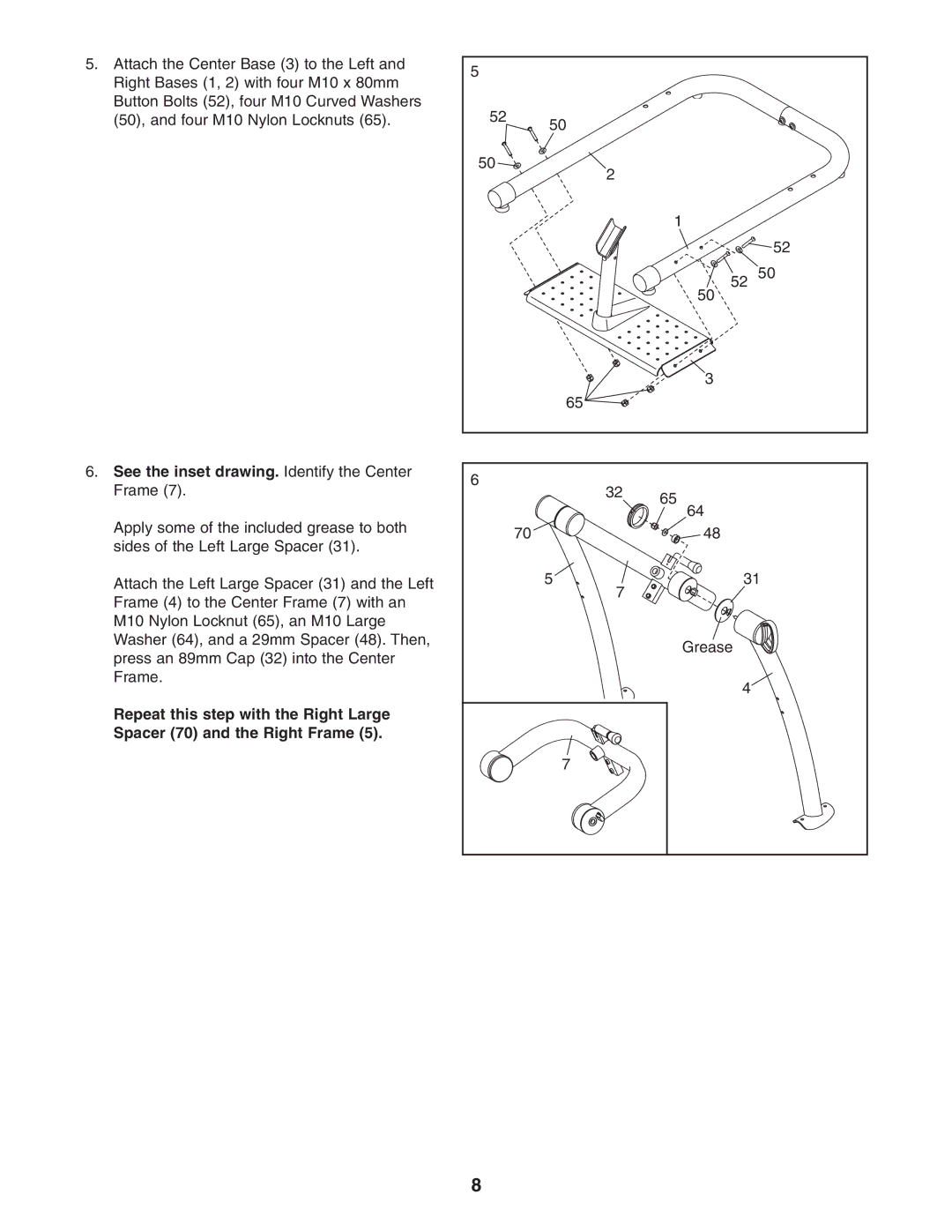 Reebok Fitness RBBE2057.0 manual See the inset drawing. Identify the Center Frame 