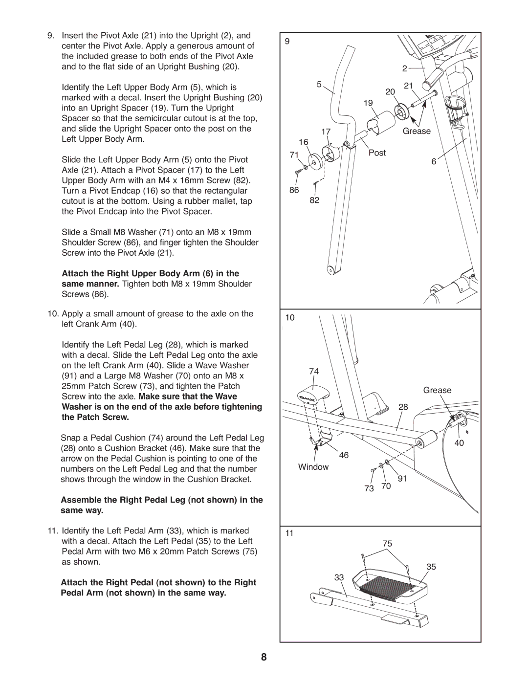 Reebok Fitness RBCCEL5906.0 manual Assemble the Right Pedal Leg not shown in the same way 