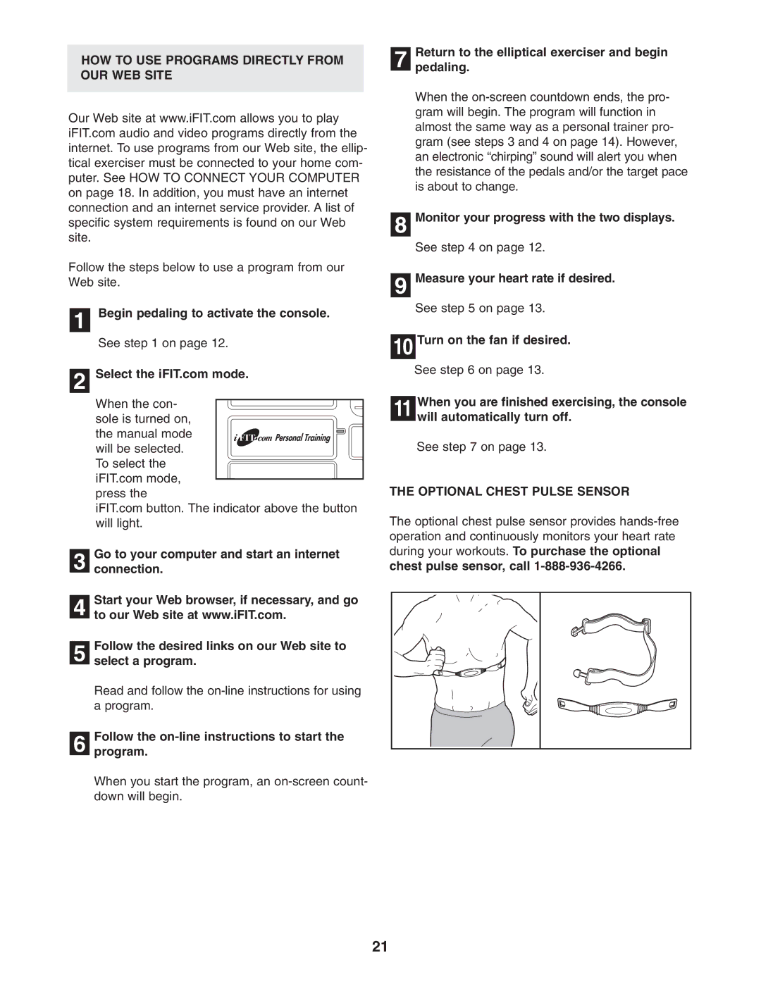 Reebok Fitness RBCCEL79020 manual HOW to USE Programs Directly from OUR WEB Site, Optional Chest Pulse Sensor 