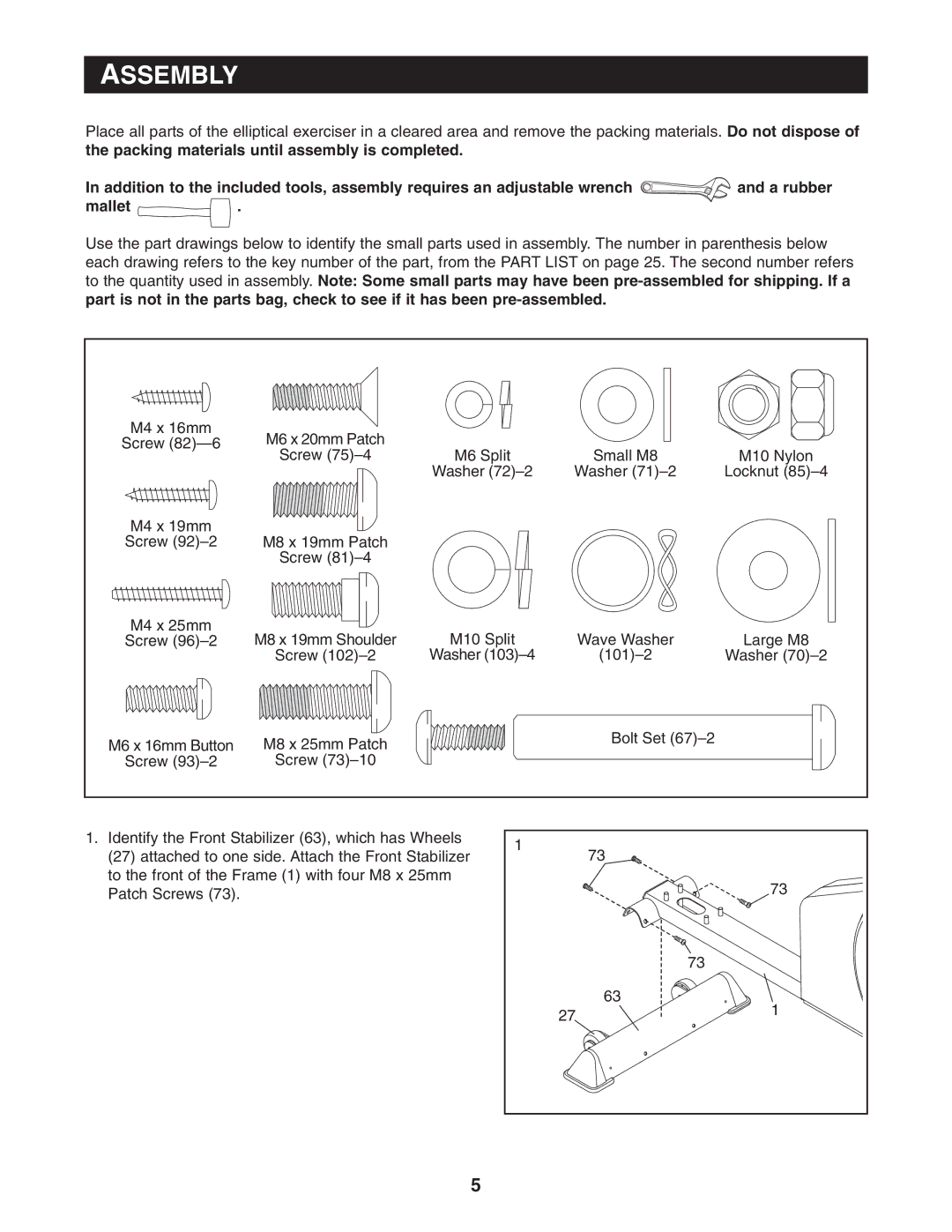 Reebok Fitness RBCCEL79020 manual Assembly, Mallet 