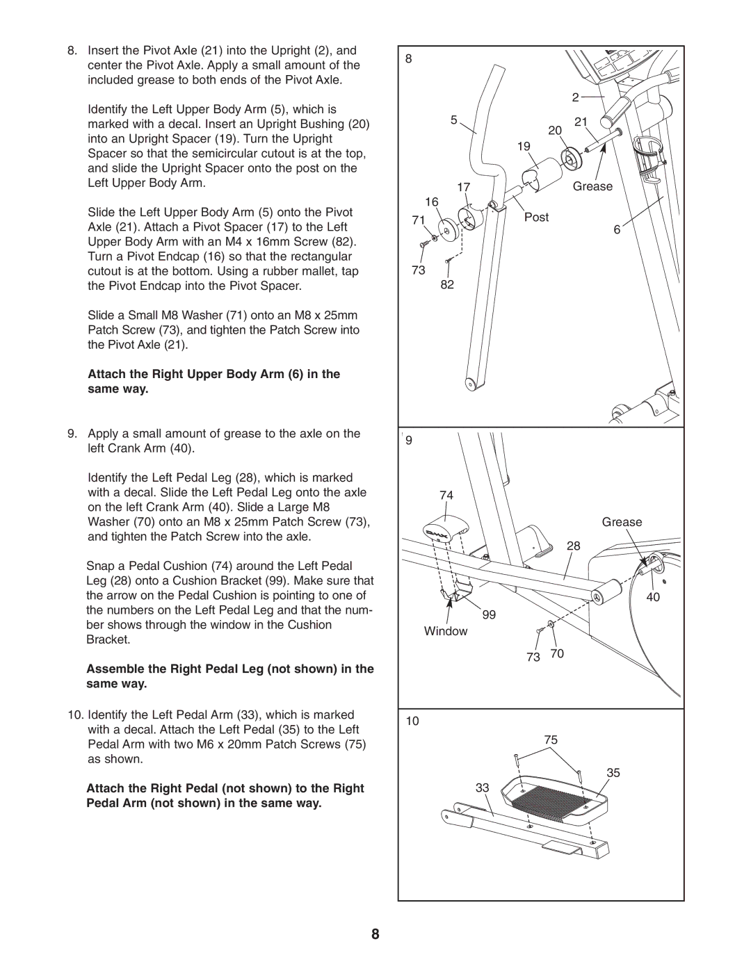 Reebok Fitness RBCCEL79020 manual Attach the Right Upper Body Arm 6 in the same way 