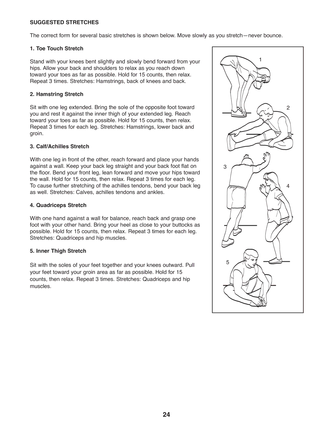 Reebok Fitness RBCCEL79021 manual Suggested Stretches 