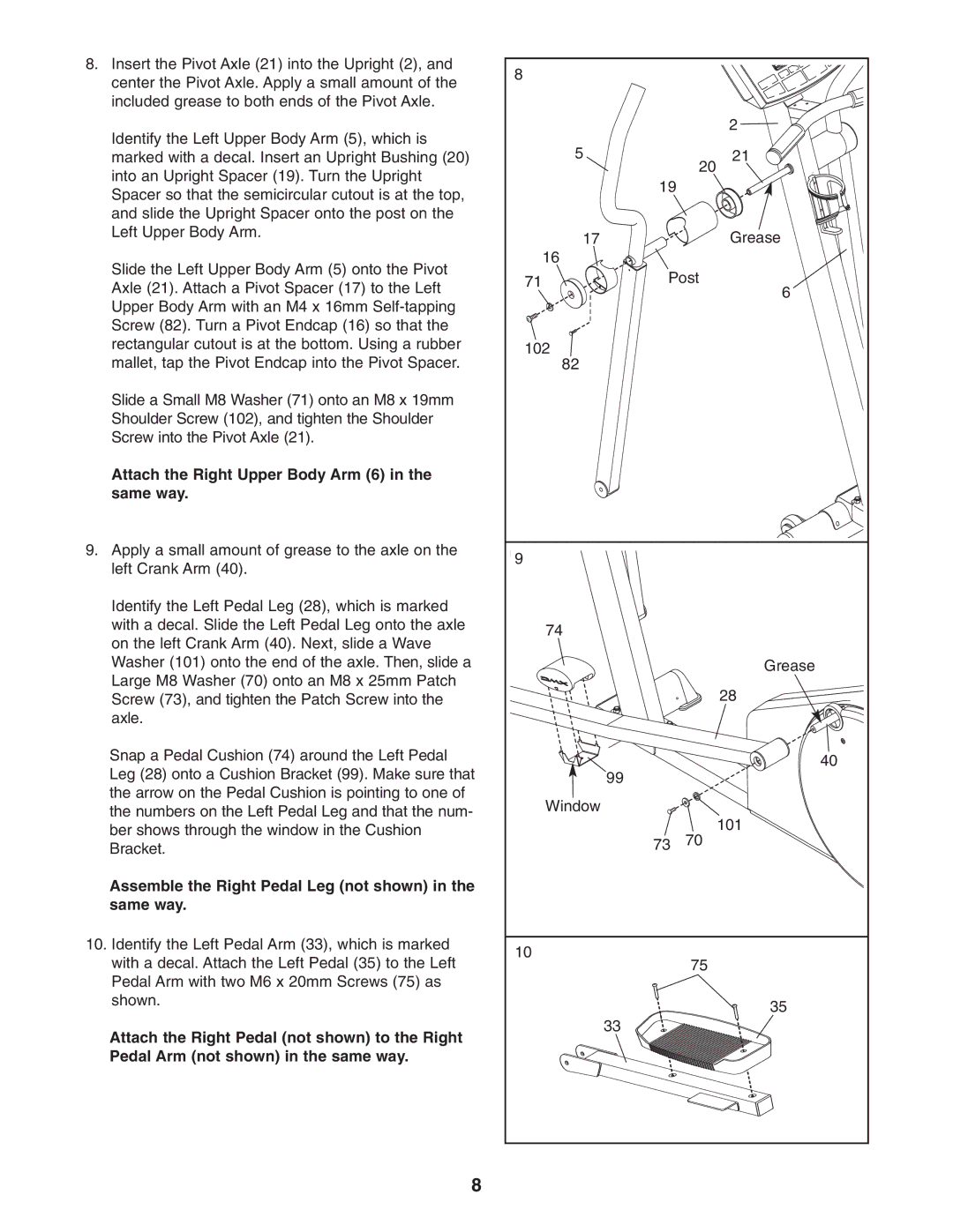 Reebok Fitness RBCCEL79022 manual Attach the Right Upper Body Arm 6 in the same way 