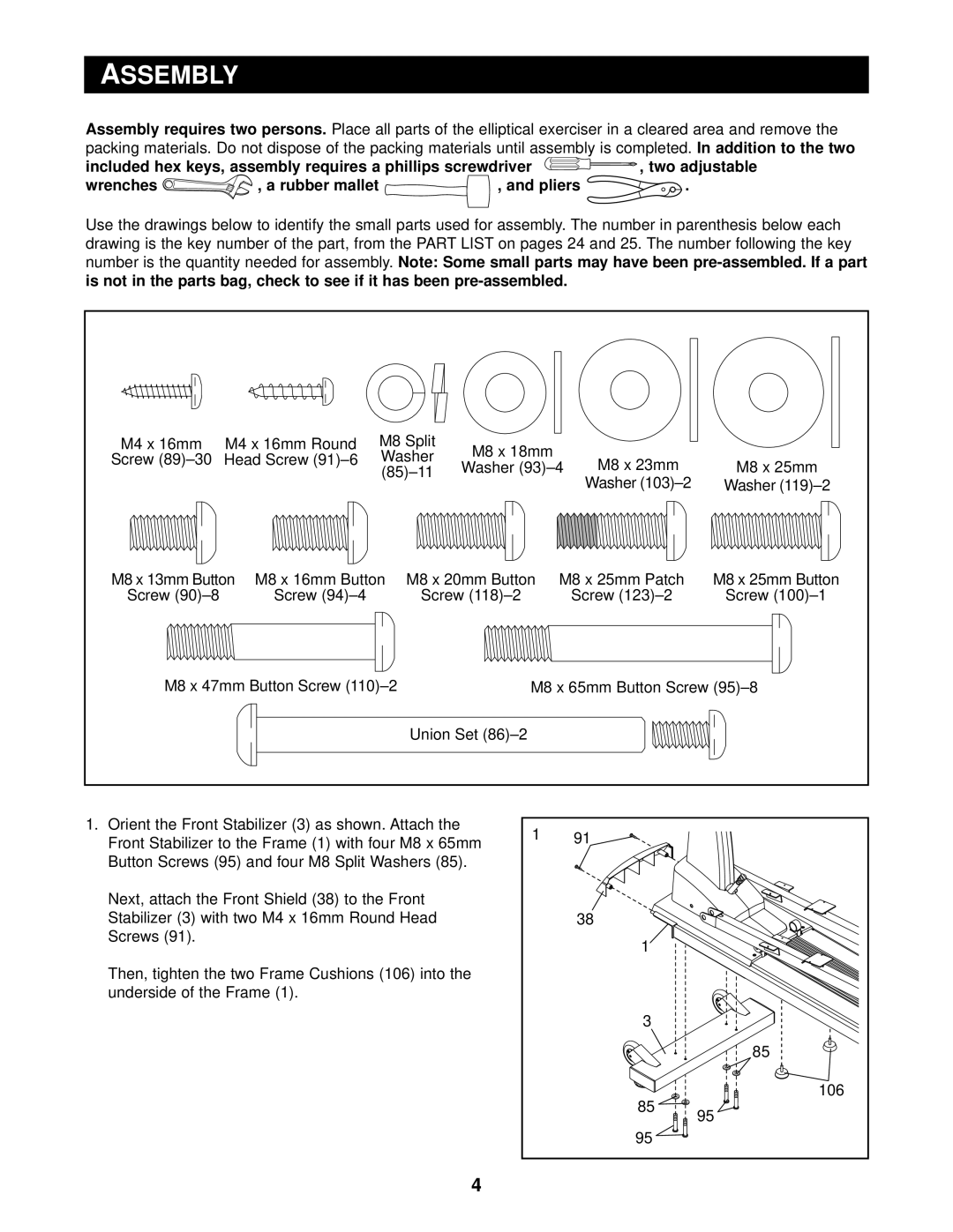 Reebok Fitness RBE09950 manual Assembly 