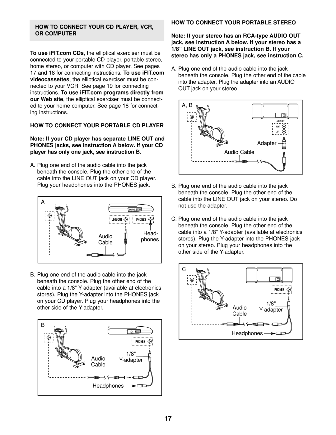 Reebok Fitness RBE0995.1 manual HOW to Connect Your Portable Stereo 