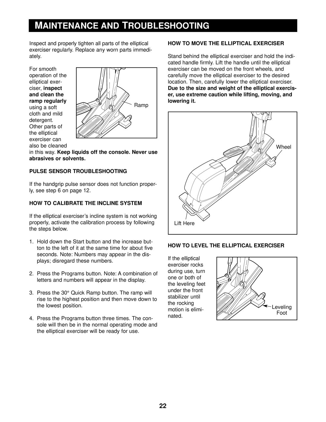 Reebok Fitness RBE0995.1 manual Maintenance and Troubleshooting, Pulse Sensor Troubleshooting 