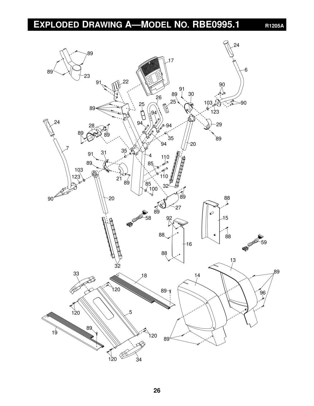 Reebok Fitness manual Exploded Drawing A-MODEL NO. RBE0995.1 