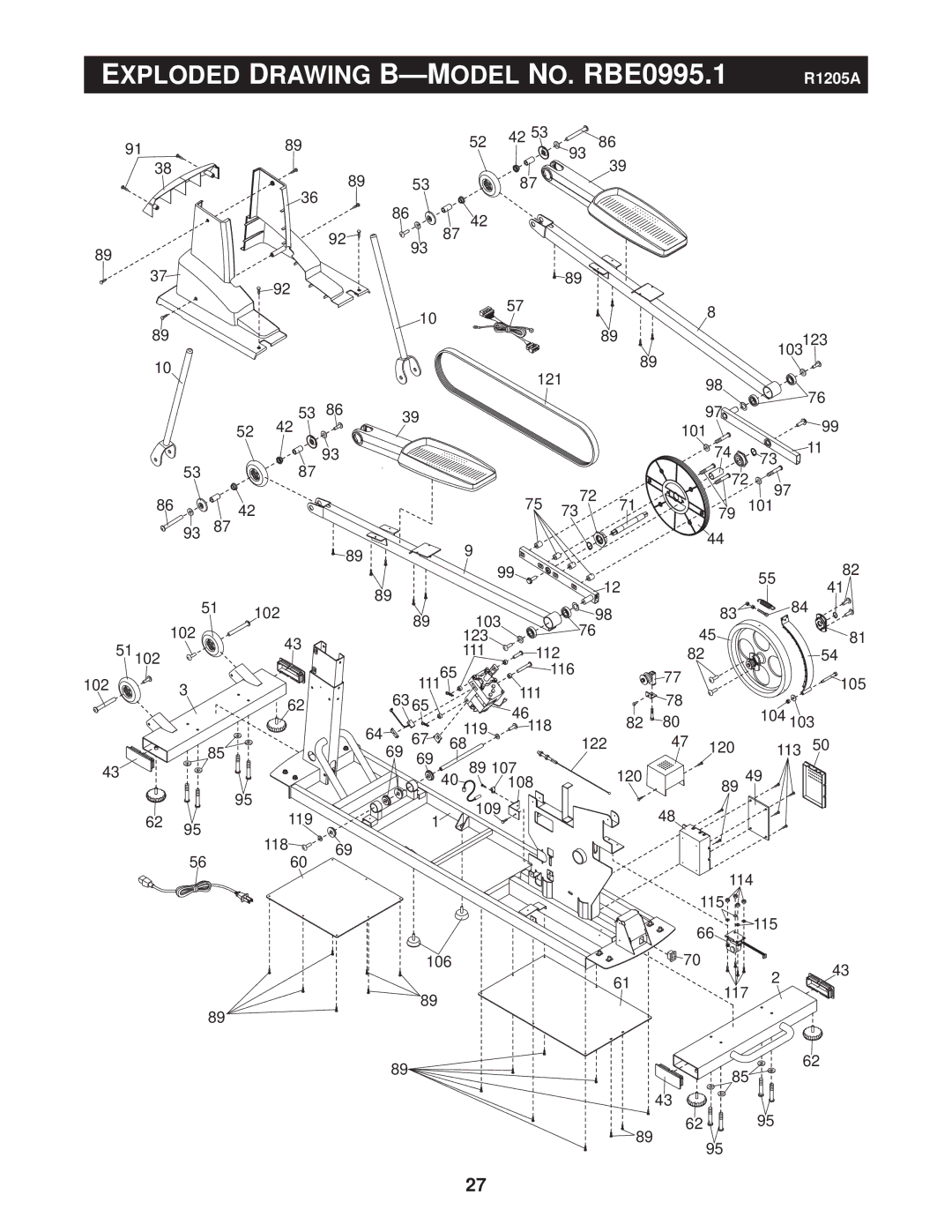 Reebok Fitness manual Exploded Drawing B-MODEL NO. RBE0995.1 