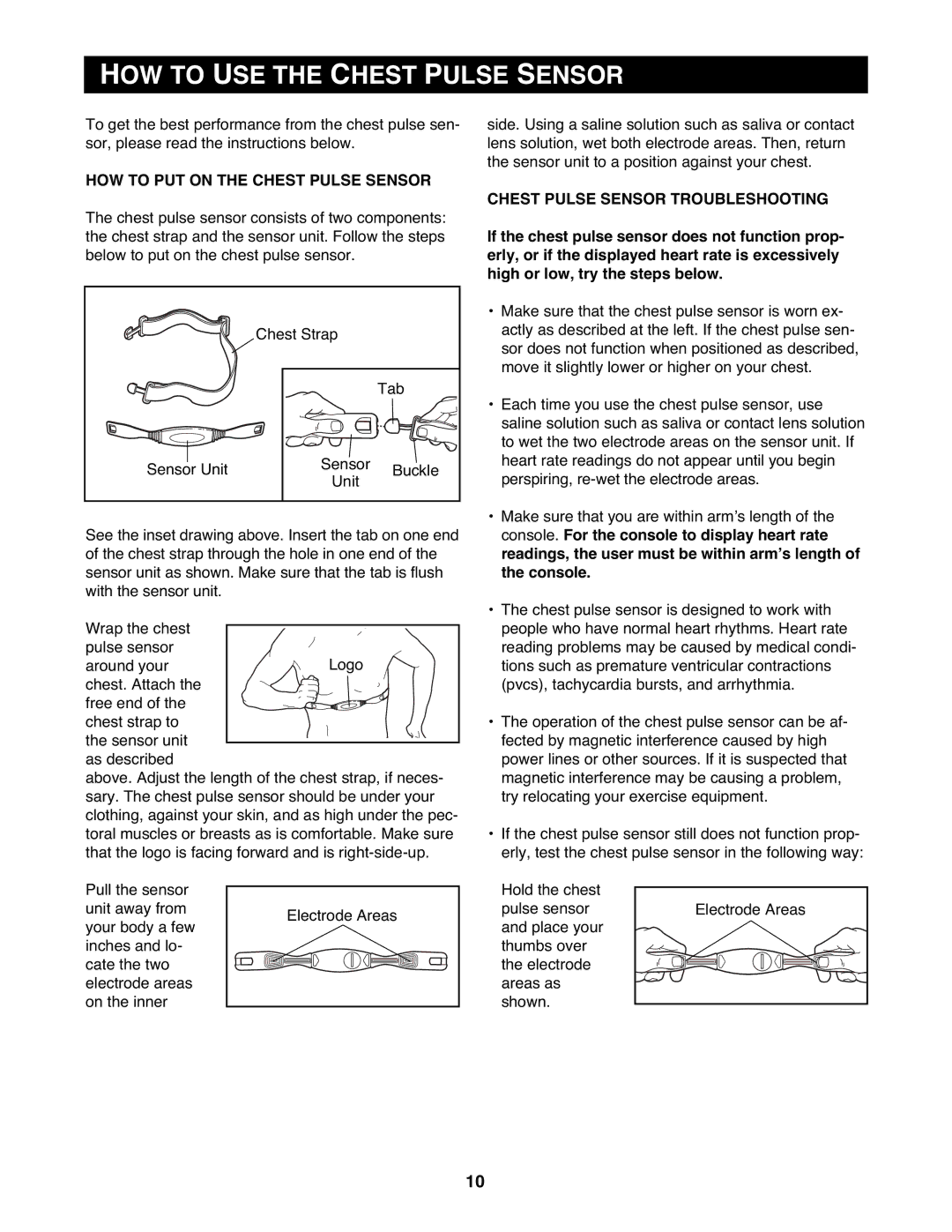 Reebok Fitness RBEL4255.0 manual HOW to USE the Chest Pulse Sensor, HOW to PUT on the Chest Pulse Sensor 