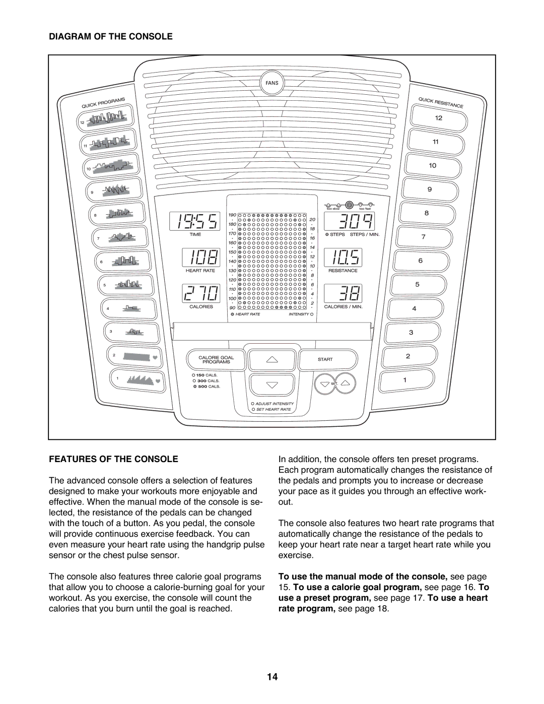 Reebok Fitness RBEL4255.1 manual Diagram of the Console Features of the Console 