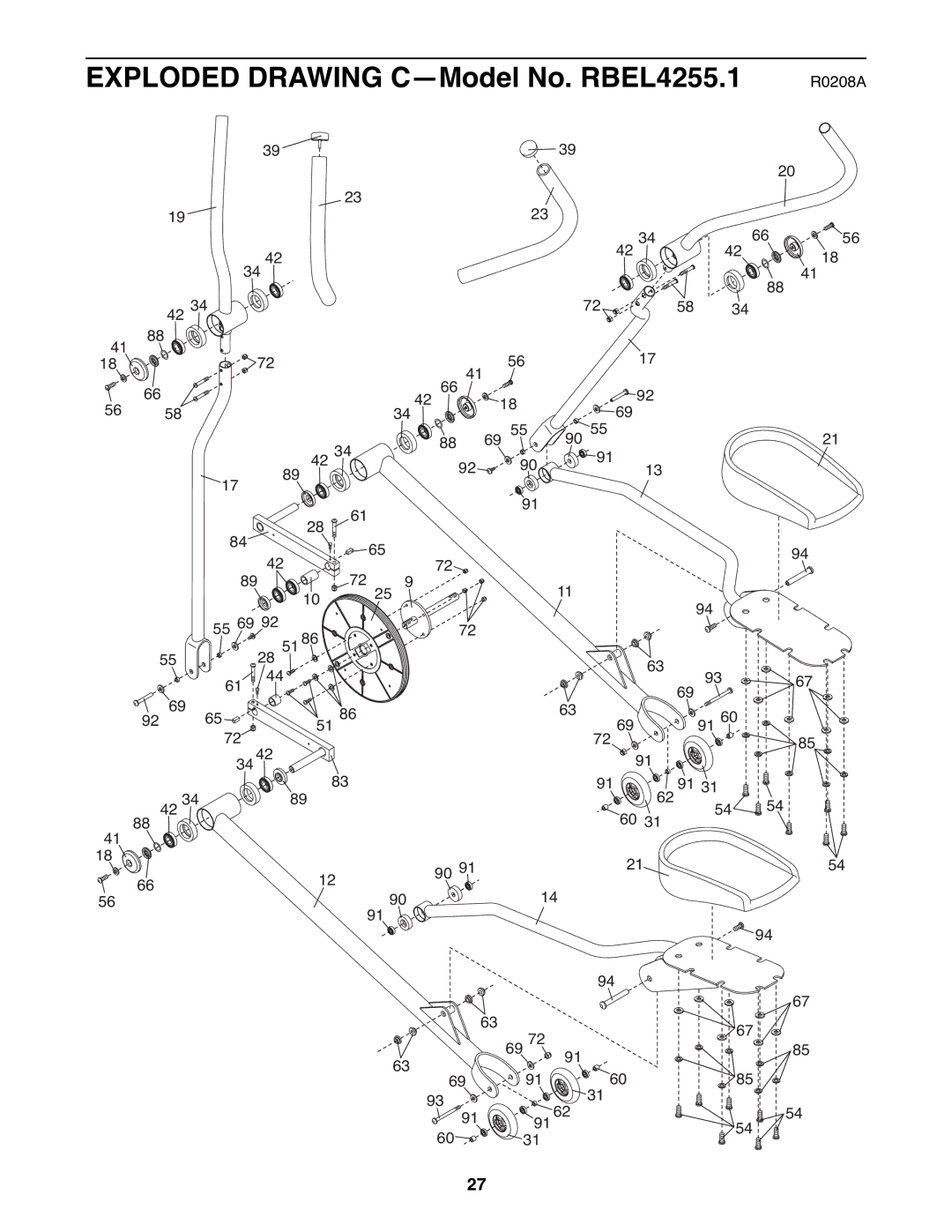 Reebok Fitness manual Exploded Drawing C-Model No. RBEL4255.1 