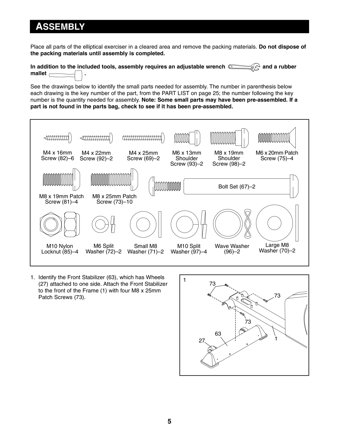 Reebok Fitness RBEL59040 manual Assembly, Mallet 