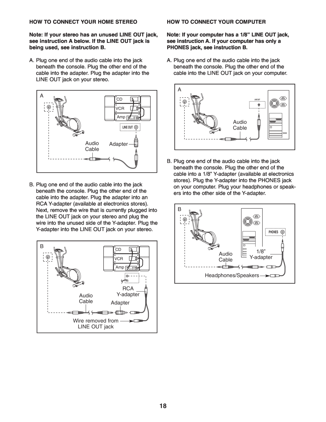 Reebok Fitness RBEL59040 manual How To Connect Your Home Stereo, How To Connect Your Computer, Amp LINE OUT, Line Out 