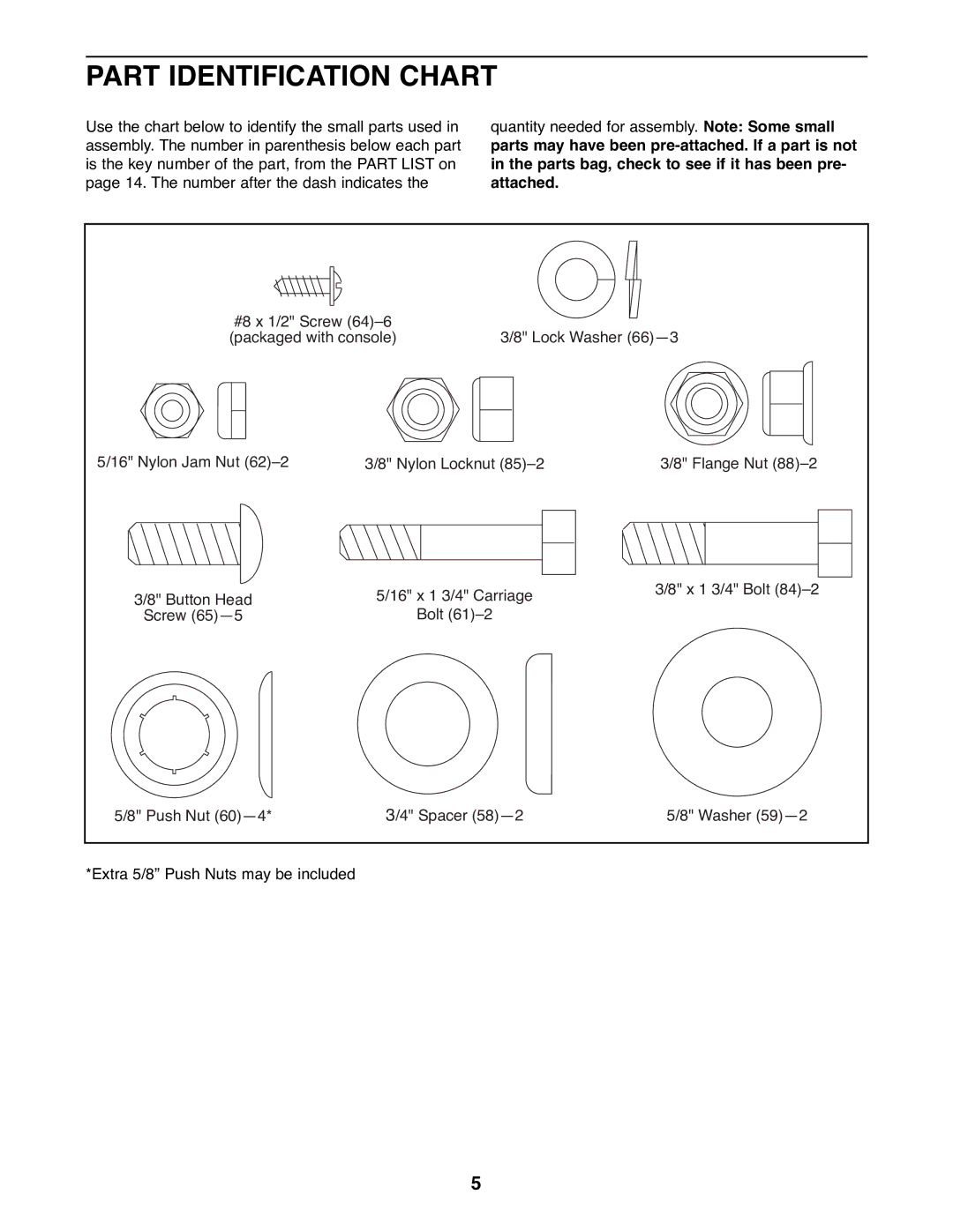 Reebok Fitness RBEL68082 manual Part Identification Chart 