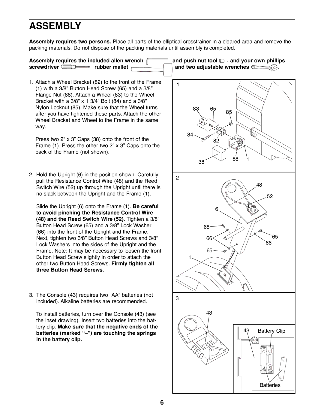 Reebok Fitness RBEL68082 manual Assembly 