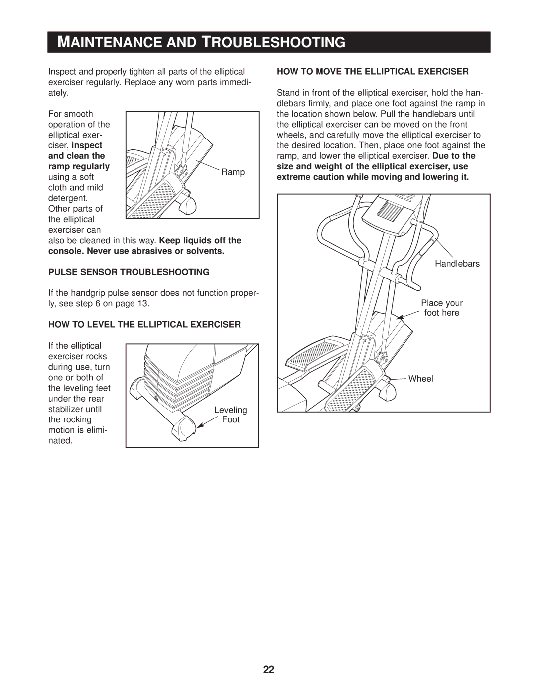 Reebok Fitness RBEL79740 manual Maintenance and Troubleshooting, Clean Ramp regularly, Pulse Sensor Troubleshooting 